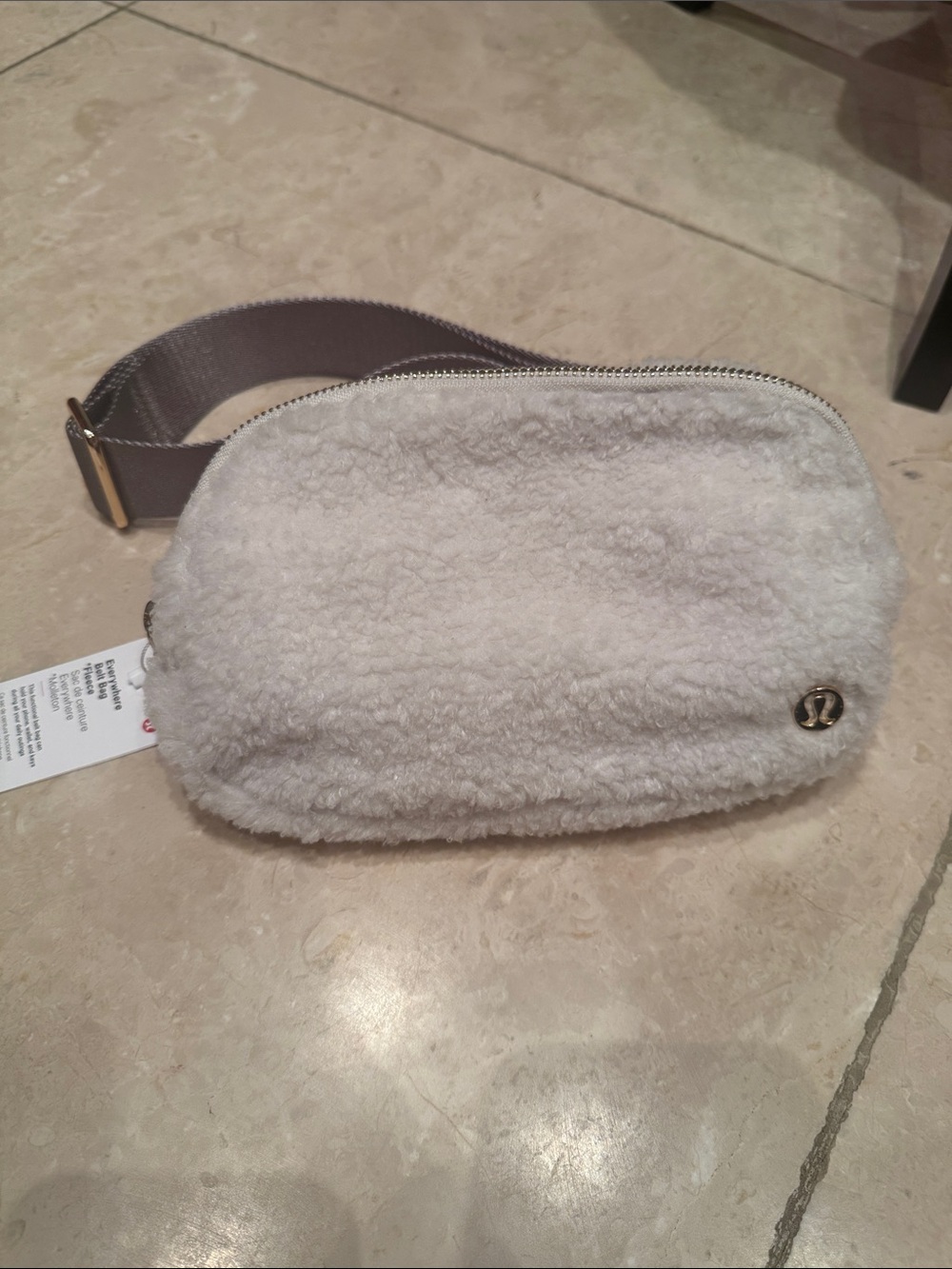 lululemon athletica Plush Sherpa Crossbody Belt Bag in Cream with Gray Strap
